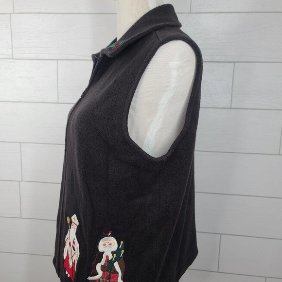 Bechamel Father Christmas Fleece Sweater Vest Medium Santa Black VTG Teachercore - Picture 5 of 13